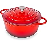 Cast Iron Dutch Oven with Lid – Non-Stick Ovenproof Enamelled Casserole Pot, Oven Safe up to 500° F – Sturdy Dutch Oven Cookw