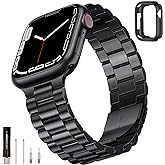 SUNFWR Compatible with Apple Watch Band 45mm 44mm 42mm for Men Women, Stainless Steel Metal iWatch Band with Case for Apple W