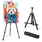 Art Painting Artist Easel Stand, Portable Adjustable Aluminum Metal Tripod Display Easel with Bag, Height from 17 to 66 inch 