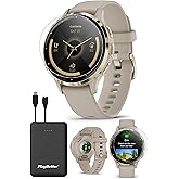 PlayBetter Garmin Venu 3S (Soft Gold/French Gray) Fitness GPS Smartwatch Bundle - AMOLED Touchscreen, 10 Days Battery, Sleep 