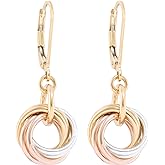 Dainty Tricolor Love Knot Dangle Earrings with 925 Sterling Silver and 14K Yellow and Rose Gold-Filled Circles Unique Three T