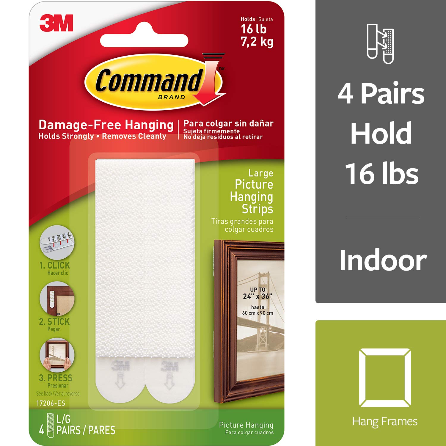 Command Picture Hanging Strips, Holds 16 lbs, Large, White (17206-ES)