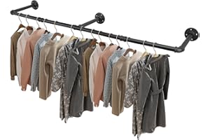 Livabber Industrial Pipe Clothes Rack, Heavy Duty Detachable Iron Garment Rack Wall Mounted, Rustic Saving Space Clothes Bar 