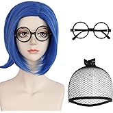 BESTBEL+Glasses+Hair Cap Short Blue Wig for Women Short Bob Wig Blue Anime Wig for Halloween Cosplay Womens Cosplay Outfit Wi