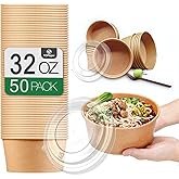 TOPtoper 50 Pcs 32 Oz Large Paper Bowls with Lids, Disposable Soup Serving Bowls Bulk Party Supplies for Hot/Cold Food, Soup 