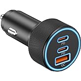 USB C Car Charger, 3-Port 67W Dual USB-C & USB-A Car Power Adapter PD/QC Fast Charging Cigarette Lighter for iPhone 16/15/14/