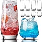 Mfacoy Drinking Glasses Set of 8-4 Tall Glass Cups 18 oz & 4 Short Stemless Wine Glasses 13 oz, Highball Glasses, Glassware S