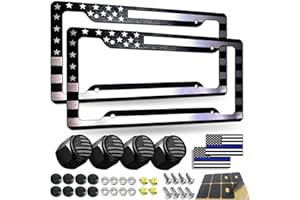 BGGTMO Black American Flag License Plate Frames- 2 Pack Front Rear Patriotic USA Stars and Stripes Aluminum Car Tag Holder Co
