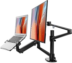 viozon Monitor and Laptop Mount, 2-in-1 Adjustable Dual Monitor Arm Desk Stand, Single Gas Spring Arm with Laptop Tray for 12-17