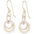 Tricolor Earrings for Women with 925 Sterling Silver and 14K Yellow and Rose Gold-Filled Circles Unique Three Tone Jewelry Gi