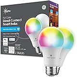 GE CYNC A19 Smart LED Light Bulbs, Color Changing Room Décor, Bluetooth and WiFi Light Bulbs, 60W Equivalent, Work with Amazo