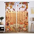 Funnytree Cortina de ventana con paisaje otoñal, paisaje de otoño, estampado de calabaza, decoración del hogar, bolsillo para