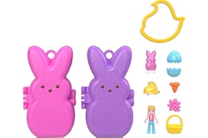 Polly Pocket x Peeps, 6 Micro Dolls & 2 Playsets with 6 Themed Accessories & Clip Keychains, Travel Toy, Partnership Compact