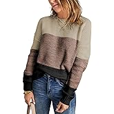 Dokotoo Womens Color Block Sweaters Long Sleeve Crewneck Pullover Knit Jumper Tops