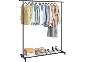 Buzowruil Clothing Rack Clothes Rack Standard Rod Simple Rolling Metal Garment Rack Organizer Freestanding Hanger with Wheels