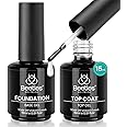 Beetles 2 Pcs 15ml No Wipe Gel Top Coat and Base Coat Set - Shine Finish and Long Lasting, Soak Off LED Nail Lamp Gel Base To