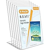 MaxGear 6Pack Acrylic Sign Holder 8.5 X 11, Plastic Sign Holder Plastic Paper Holder With Vertical Slanted Back Clear Picture