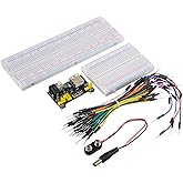 HUAREW Breadboard Kit with Power Supply Module， Jumper Wires，Battery Clip，830 & 400 tie-Points Breadboard