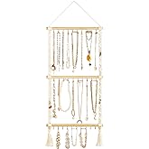 Dahey Hanging Jewelry Organizer Macrame Necklace Holder with 30 Hooks Wall Mounted Jewelry Hanger Over Door Necklace Rack wit