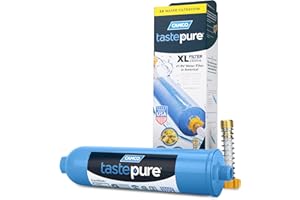 Camco TastePURE XL RV Water Filter - Reliable RV Inline Water Filter with Flexible Hose Protector - GAC & KDF Water Filter - 