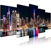 Biuteawal - New York City Canvas Wall Art Manhattan Skyline at Night Picture Prints Modern Home Office Wall Decoration Stretc