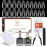 modelones Gel Nail Kit, 500Pcs Soft Gel Nail Tips Medium Almond Shape, 4-in-One Nail Glue Nail Prep Dehydrate & Portable Led 