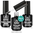 beetles Gel Polish, 3Pcs 15ml Base Gel and No Wipe Top Coat Gel Nail Polish Matte Coat Set, Shine Finish and Long Lasting, So