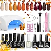 beetles Brown Gel Polish Starter Kit with Uv Light, 6 Colors Red Yellow Orange Glitter Sunny Stroll Gel Polish Set Base Top C