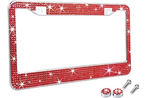 TZARROT Red Bling Rhinestone License Plate Frames for Women, Metal Rust-Proof License Plate Cover Bling Car Accessories for W