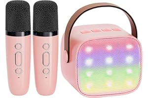 YLL Mini Karaoke Machine for Kids Adults, Portable Bluetooth Speaker with 2 Wireless Microphones, Birthday Gifts Toys for Gir