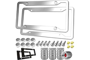 Stainless Steel License Plate Frame- 2 Pack License Plate Holder, with Screws, Chrome Caps, Heavy Duty Rustproof Metal Front 