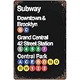 Vintage Metal Tin Sign 8x12 Inches, New York City Subway Downtown Brooklyn Grand Central 42 Street Station Park Wall Decor NY