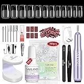 SAVILAND Gel Nail Kit Extra Short Square - Nail Drill Kit 500 PCS Natural False Nail Tips For Acrylic Nails U V Nail Lamp Man