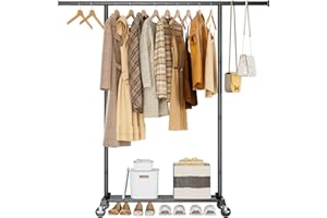 HYSEYY Portable Clothing Clothes Garment Rack Wheels,46.5" L Sturdy Clothing Racks for Hanging Clothes, Metal Wardrobe Closet