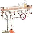 mDesign Steel Wall Mount Bedroom Closet Jewelry Storage Organizer Rack with 8 Hooks/Basket - Decorative Hanger Holder for Nec