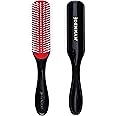 Denman Curly Hair Brush D3 (Black & Red) 7 Row Styling Brush for Detangling, Separating, Shaping and Defining Curls - For Wom