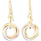 Tricolor Love Knot Everyday Dangle Earrings with 925 Sterling Silver and 14K Yellow and Rose Gold-Filled Circles Unique Three