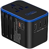 Ceptics World International Travel Plug Adapter - Powerful 33.5W with Pd & QC 3.0 Dual USB-C Power - 3 USB Ports Wall Charger