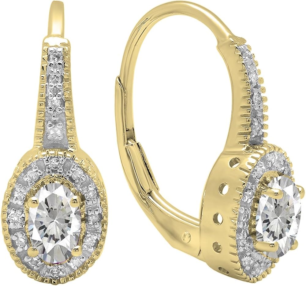 Dazzlingrock Collection 18K 6X4 MM Each Oval Lab Created Gemstone & Round Diamond Ladies Halo Hoop Earrings, Yellow Gold