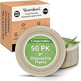 ibambo 50 Pack Disposable Bamboo Paper Plates (9 inch) - Sturdy & Heavy Duty Plates | PFAS Free, Biodegradable & Compostable 