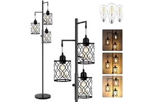 ROTTOGOON Dimmable Farmhouse Floor Lamp, Industrial Floor Lamp for Living Room with 3 X 6W LED Bulbs, 3 Light Rustic Standing