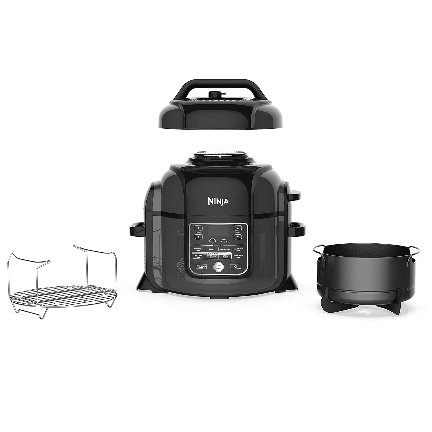 Ninja Foodi OP302 1400-Watt Programmable Pressure Cooker, Air Fryer, Multi Cooker, Dehydrator, Slow Cooker w/TenderCrisp Technology, Pressure/Crisping Lid, 6.5 Qt Pot, 4 Qt Air Fry Basket, Black/Gray