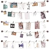 Mkono Hanging Photo Display Pictures Wall Decor 5 Rope Strings with 30 Clips Multi Pictures Cards Holder Teen Girl Room Wall 