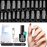 Beetles Acrylic Nail Tips Nail Glue Lamp Kit, 500pcs Gel Nail Kit Acrylic Set with Long Coffin False Nail 5 in 1 Nail Glue an