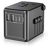 Universal Travel Adapter Offers 5.8A 3X 3.0A USB-C Ports, 2X 2.4A USB-A Ports and Multi AC Outlet, All-in-One International P