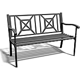 JMGJOY Outdoor Bench, Outdoor Garden Bench, Metal Bench，Outdoor Bench with Back and Armrests, Suitable for Park, Porch, Lawn,