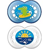 MAM Baby Pacifier 6+ Months, Best for Breastfed Babies, ‘Crystal' Design Collection, Boy, 2 Count