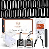 modelones Nail Tips and Glue Gel x Nail Kit- 4-in-One Gel Nail Glue Nail Prep Dehydrator 500Pcs Square Nails Tips Innovative 