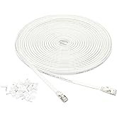 Amazon Basics RJ45 Cat 7 Ethernet Patch Cable, Flat, 600MHz, Snagless, Includes 20 Nails, 50 Foot, White