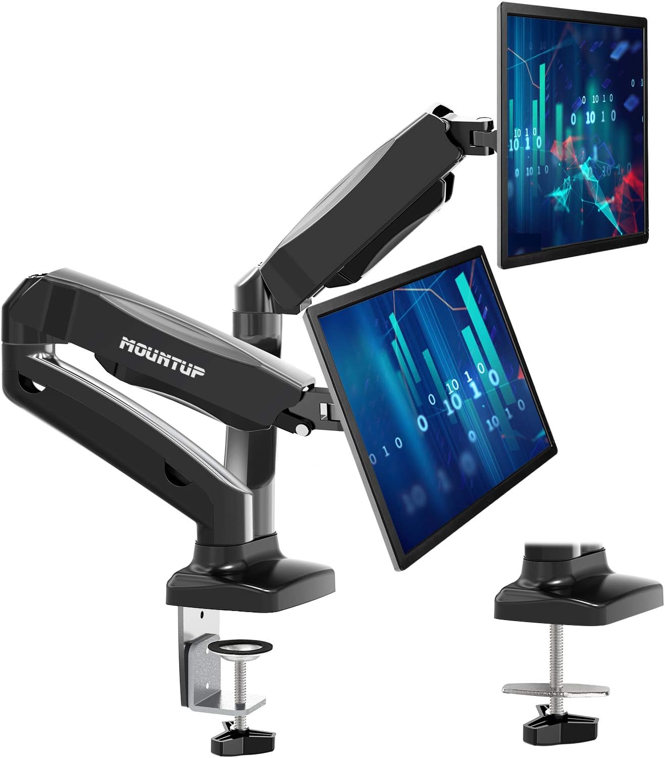 MOUNTUP Dual Monitor Stand - Adjustable Gas Spring Dual Monitor Mount, Monitor Desk Mount with C Clamp, Grommet Mounting Base, Monitor Arm for Computer Screen up to 27 Inch, MU0005